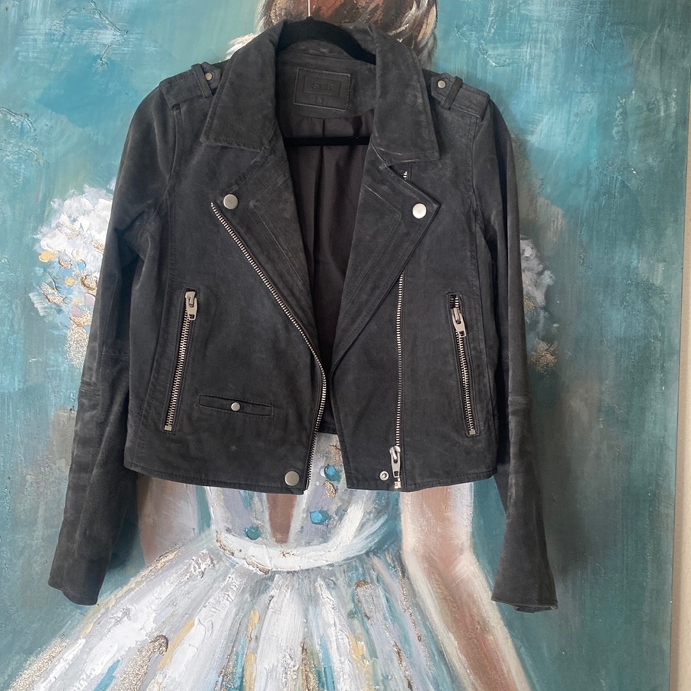 Suede dark gray moto jacket